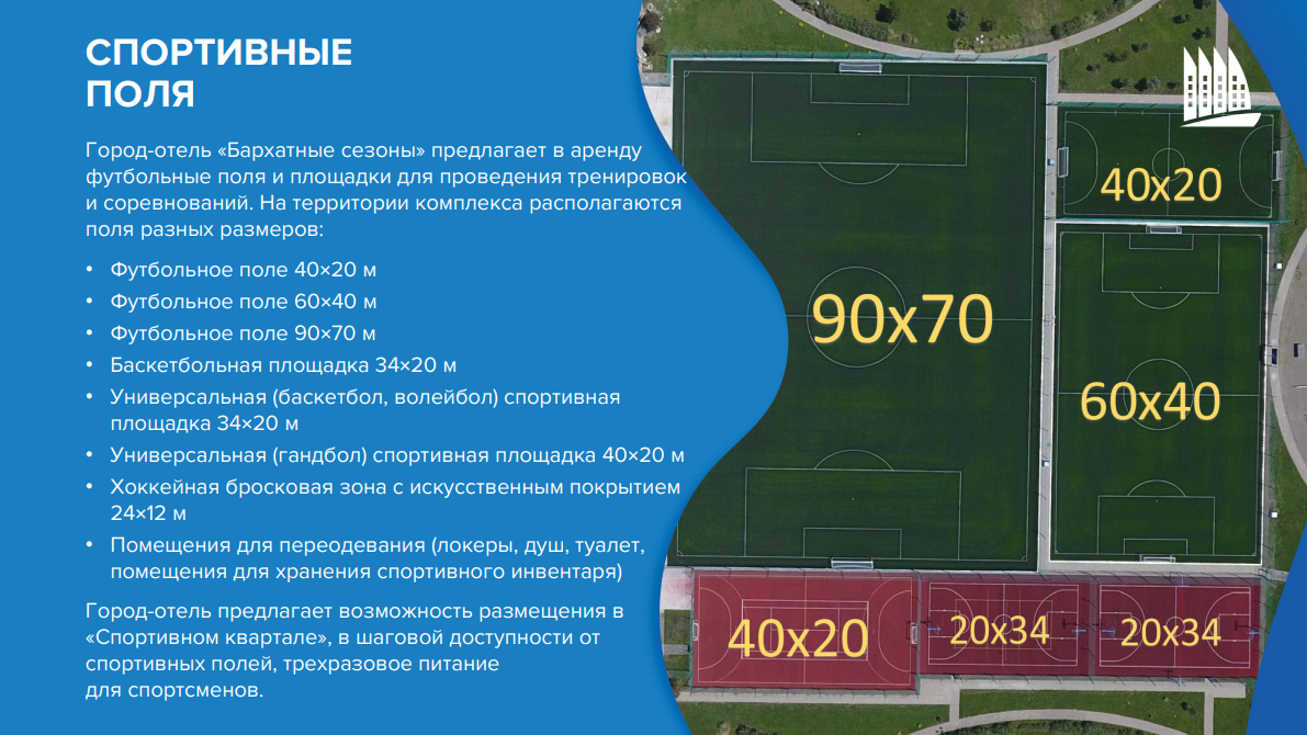Основное футбольное поле 90×70 м с натуральным газоном в Сириусе
